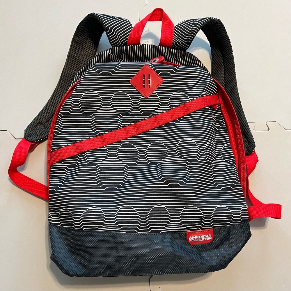 Mickey Mouse American Tourister Striped Black and Red Backpack